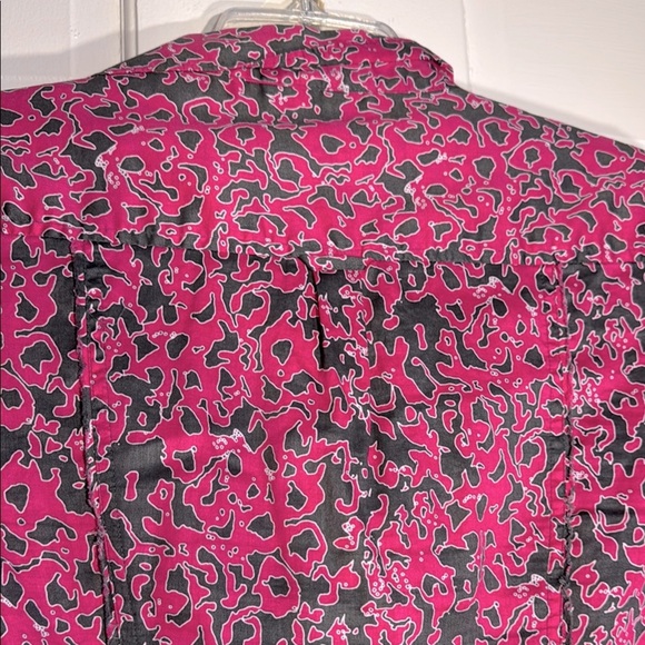 EUC Calvin Klein Pink & Gray Collared Button Cotton Blouse Convertible Sleeve - Picture 6 of 8